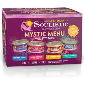 Soulistic Moist and Tender, Mystic Menu Variety Pack, 5.5oz Can, Pack of 12,  Best By: April 11, 2028
