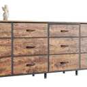 Huuger 78.7 inch Long Dresser for Bedroom, 15 Drawer Fabric Dresser for Closet, Large TV Stand for 65, 75, 85 inch TV, Wide Chest of Drawer with Storage, 78.7" W x 12.9" D x 26.7" H, Rustic Brown