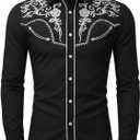 Men's Cowboy Shirt Embroidered Western Shirts Long Sleeve Slim Fit Button Down Shirt Casual Work Country Rodeo Outfit