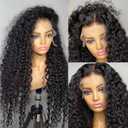 Black Curly Glueless Lace Front Wig 13x4 Long Deep Wave Lace Wigs With Baby Hair Pre Plucked 250 Density Jet Black Synthetic HD Lace frontal Loose Wave Wigs For Women Water Wave Wig 26 inches