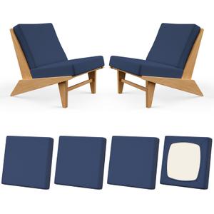 Large Patio Outdoor Cushion Covers, Stretch Couch Chair Furniture Slipcover | Fit 20-27", 4pcs Seat Back Cushion Replacement Covers, Washable, Soft Sofa Slip Covers, Pet Friendly, Furniture Protector Navy-blue, Square-large 4pcs