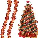 Jenaai 12 Ft Christmas Bulb Ball Garland with LED Lights Christmas Lighted Bulb Garland Ornament Xmas Tree Balls Decor Hanging Balls Decoration for Tree Fireplace(Red)