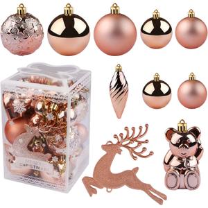 Kalolary Christmas Ball Ornaments 30PCS Xmas Hanging Balls Shatterproof Christmas Decorations Matte Shiny Christmas Tree Balls Assorted Christmas Decor for Wedding Party Festival Supplies (Rose Gold)