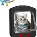 Cat Door for Interior Door and Exterior Door, Pet Door with Collar Sensor and 2pcs of Cat Magnetic Collars, 4 Way Locking Cat Door with Magnetic Flap, Black