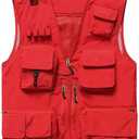 Flygo Men's Casual Lightweight Outdoor Fishing Work Safari Travel Photo Cargo Vest Jacket Multi Pockets, Large