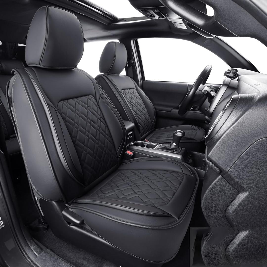 LUCKYMAN CLUB F150 Full-Set Seat Covers J03-Q3 with Waterproof Faux Leather, Fit 2015-2025 Ford F150 and 2017-2025 F250 F350 F450 (Full Set, Black)