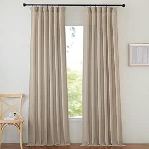 Thick Linen Curtains for Farmhouse 90 inches Long, Pinch Pleated Curtains Flax Linen Privacy with Light Filtering Window Treatments for Bedroom/Boys Room, Taupe, W55 x L84