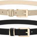 Earnda Women's Skinny Waist Belts for Jeans Dress, PU Leather Pin Buckle Thin Belt 2 Pack (Black&beige)