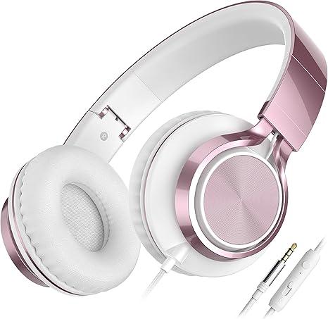 AILIHEN C8 Wired Headphones with Mic & Volume Control  Noise Isolating OnEar Headphones for Girls School, Plug in Corded 3.5mm Headsets for Chromebook Laptop Computer PC Tablets Travel (Rose Gold)