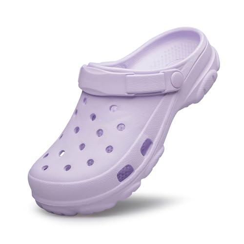 DDFOX Kids Cute Clogs Cartoon Garden Shoes Toddler Slides Sandals Indoor Outdoor Children Water Shower Slides Sandals Purple, Size 35