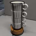 LUKA 6 Ounce Porcelain Stackable Espresso Cups with Saucers and Metal Stand Set of 4, Ceramic Cappuccino Cups Set for Specialty Coffee Drinks, Latte, Cafe Mocha and Tea, Stripes, White (EXP 07/28/26)