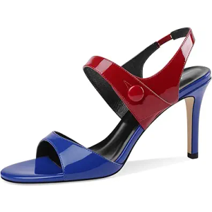 UJPFEO Women's High Heel Sandals Slingback Pumps Open Toe Comfortable Strappy Heels Parties Weddings Heeled Sandals, Blue/Red, Size: 6