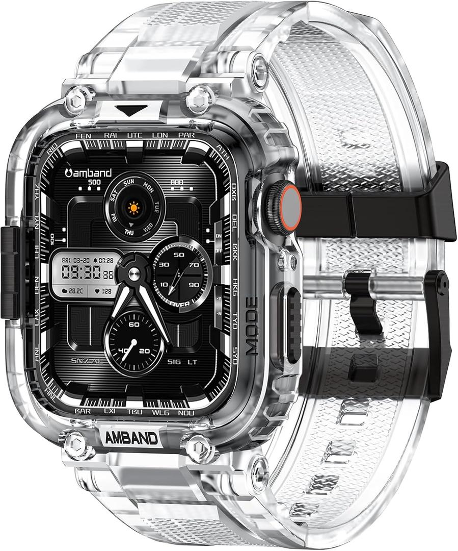 amBand M1 Sport Case Band for Apple Watch Ultra 3/2/1 & SE 3/2/1 & Series 11 10 9 8 7 6 5 4 3 49mm 46mm 45mm 44mm 42mm 41mm 40mm 38mm, Shockproof & Scratch Resistant Rugged Bumper for Men,Clear, 38/40/41mm
