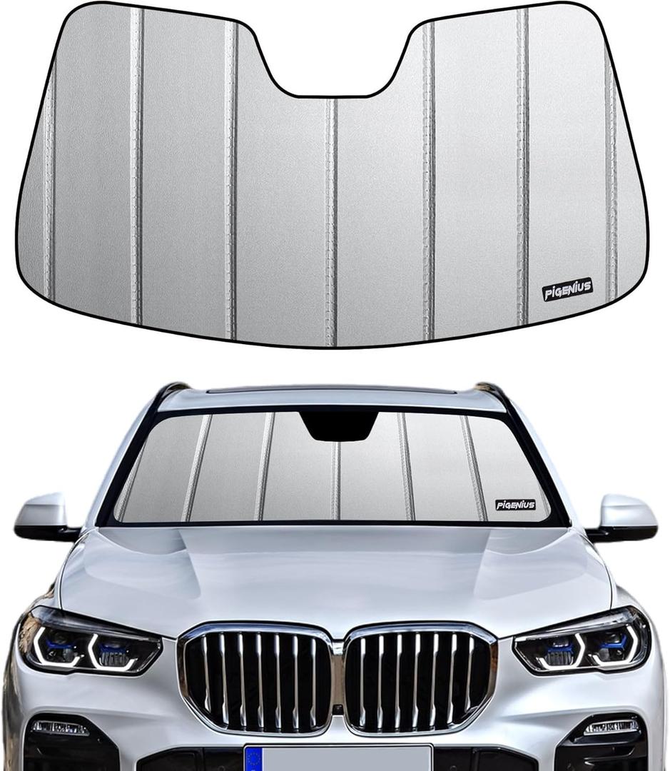 Pigenius Windshield Sun Shade for BMW X5 (F15) 2014-2018, Fits xDrive35i xDrive50i X5 M, Premium Grey Leather Finish