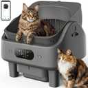 Open Top Automatic Litter Box, Smart Self-Cleaning Cat Litter Box, 10 Safety Sensors, 6" Large LED, Large Capacity for Multiple Cats with APP Control, Trash Bags/Cat Stair/Litter Mat, Grey
