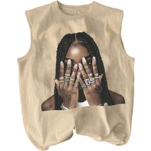 VIPWOLF Men's Graphic Tank Tops Vintage Crew Neck Sleeveless Casual Summer T Shirt (Beige, M)