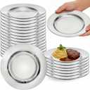 24 Pack Stainless Steel Dinner Plates, 8 Inch Metal Lightweight Unbreakable Camping Dishes, Round Reusable Serving Platter Feeding Tray for Home, Picnic, BBQ, Dishwasher Safe