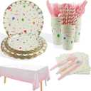 50Pcs Elegant Party Plates, Paper Plates Disposable Plates for Party Plastic Cutlery Birthday Decorations Party Supplies, Cups, Spoons, Fork, Napkins, Serves 8 Guests