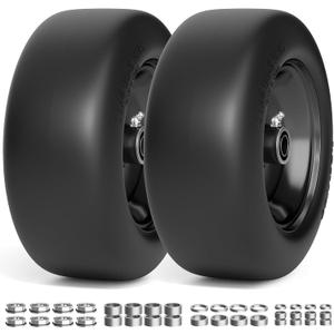 RONPOW 11x4.00-5 Lawn Mower Tires Flat Free and Wheel, 11x4-5 Solid Front Tires for Zero Turn Mower, 350Lbs Load, 3/4", 5/8" and 1/2" Bearings, 3.4"-5.8" Hub for Residential Commercial, 2Pack Black