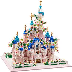 Architecture Castle with Flower Series Micro Blocks Building Sets for Adults and Teens, 4000+ PCS Bricks Building Blocks - Upgrade Version (Pink)