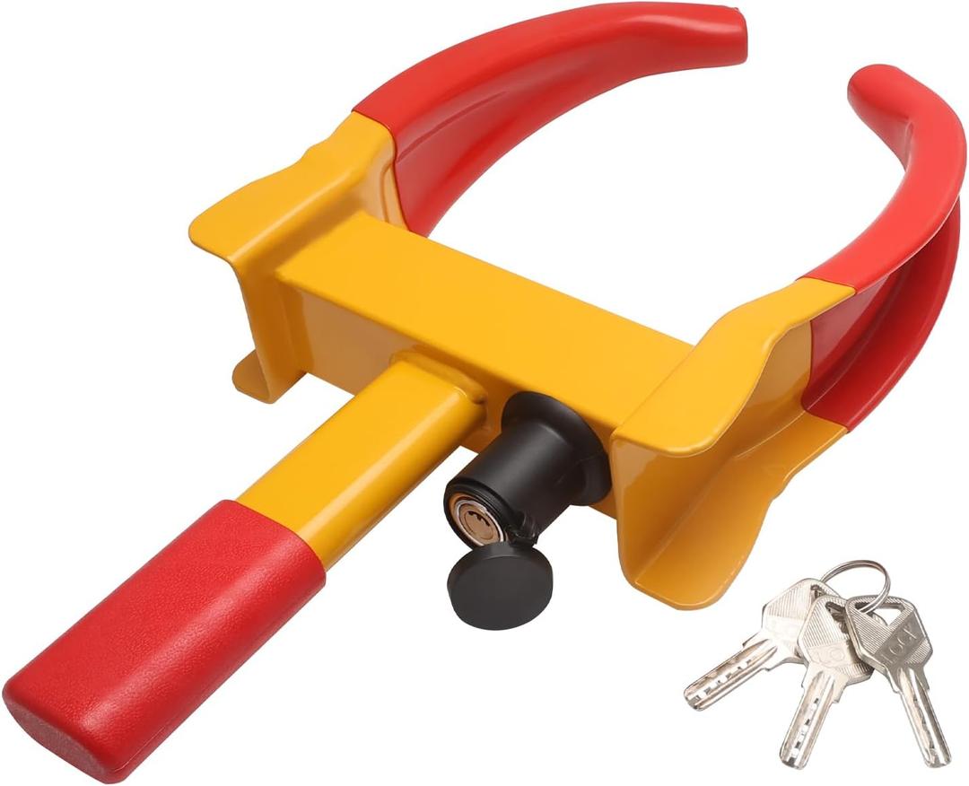 MaySpare Universal Wheel Lock, Heavy Duty Tire Lock, Automotive Anti-Theft Lock for Cars, SUVs, Motorcycles, Golf Carts, Bright Color for Deterrence, with 3 Locks (Yellow-Red), LOCK-5-RED