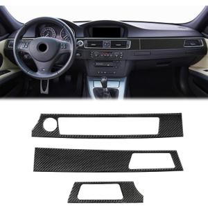 3PCS Real Carbon Fiber Dashboard Panel Trim Compatible with BMW 3 Series E90 E92 E93 2006-2013, Interior Decor Sticker Accessories for 325i, 328i, 330i, 335i