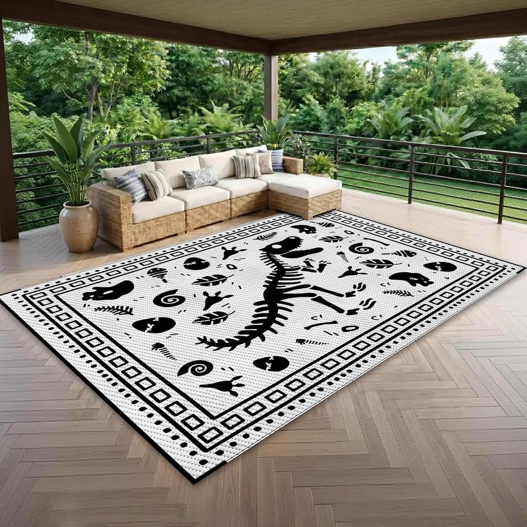 CircleRoad RV Outdoor Rug, 9' × 12' Plastic Straw Reversible Rugs