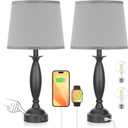 Grey Lamps for Bedrooms Set of 2 - Touch Control Bedside Lamp with USB C+A, 3 Way Dimmable Nightstand Lamps with USB Port, Table Lamp for Living Room(Grey Shade and Black Base) (22.5in Touch Control, G. Grey Shade and Black Base)