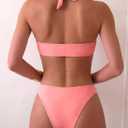Fanuerg Women's Halter V Neck Bikini Sets Ring Linked Two Piece Swimsuit Cheeky Swim Bathing Suit 2025 (Pink, S)