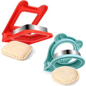 Vodolo Sandwich Maker,2PCS Sandwich Cutters for Kids Lunch,Crustless Breakfast Sandwich Cutter and Sealer Set Great for Children Boys Girls Lunchbox and Bento Box, Circle Square (Blue)