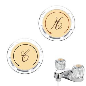Foyods 2PCS Faucet Index Buttons - Universal Clear Hot/Cold Indicator Caps & Hot and Cold Shower Knobs with Crystal Look and Gold Ring Index Button