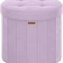 SONGMICS Storage Ottoman Round Velvet Vanity Stool, 18.5 x 18.5 x 17.7 Inch