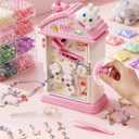 STACTCUTE Bracelet Maker Machine for Girls 6-12, Mess-Free DIY Charm Jewelry Making Kit with 800+ Beads and Mechanical Spinner, No Battery Bead Stringing Toy, Easter Bunny Gifts for Kids 6 7 8 (Pink)