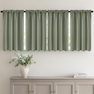 MIULEE 4 Panel Sets Short Curtains 54 Inch Length for Small Windows, Blackout Top and Bottom Rod Pocket Mini Curtains for Bedroom Bathroom Basement Kitchen Privacy Black Out Curtain, Sage Green