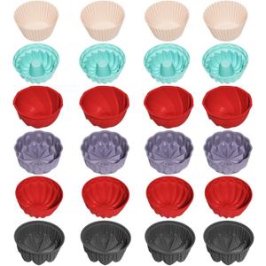 2 x 24 Pcs Mini Silicone Multi-shape Cake molds, 2.75 Inch 6 Shape, Valentines Flower Shape Baking Cups, Non-Stick, Reusable Flexible Baking Mold for Scones, Cakes, Bread, Jello, Muffins and Candies