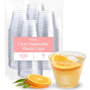 Prestee 500 Clear Plastic Cups - 9 oz Cocktail Cups for Parties and Events, Plastic Cocktail Glasses, Disposable Drinkware - Durable Drinkware, Bulk 500 Party Supplies (500 Count (Pack of 1)