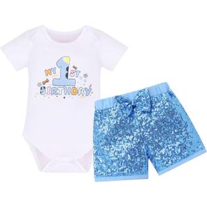 IMEKIS Baby Girl 1st Birthday Outfit Mouse Romper Sequin Shorts Headband Summer Cake Smash Photo Shoot (White)