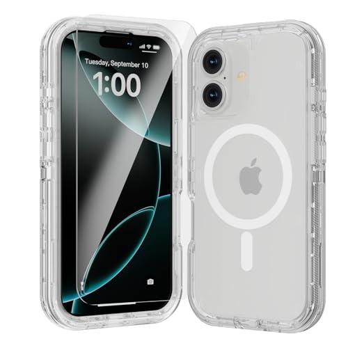 Luckwhale for iPhone 17 Case, Fits Magsafe,Heavy Duty Shockproof Protection Phone Cases with Screen Protector*1, Magnetic Transparent Protective Cover for iPhone 17 6.1 '', Clear