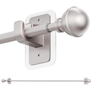 ENJOYBASICS No Drill Curtain Rods for Window 48 to 84 Inches, 5/8 Inch Diameter Renter Friendly Drapery Rod with Adhesive Brackets without Drilling, Adjustable from 27 to 90 Inches, Nickel