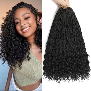 12 Inch Goddess Box Braids Crochet Hair 8 Packs Pre-Looped Bohemian Braiding Hair with Curly Ends Synthetic Crochet Hair for Women (1B, 12 Inch (Pack of 8))