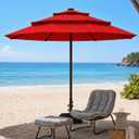 10ft Patio Umbrella, 3-Tier Vented Outdoor Table Umbrella with 8 Sturdy Fiberglass Ribs, Windproof Market Umbrella with Push Button Tilt and Crank, UV Protection for Deck, Pool, Red