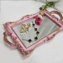Small Rectangle Decorative Mirror Tray, French Style, Makeup Organizer, Jewelry Organizer, Serving Tray, 13"x 7.8", Golden Pink