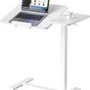 Sweetcrispy Small Standing Desk Rolling Table Adjustable Height, Laptop Mobile Stand with Wheels, Portable Computer Workstation with Tiltable Desktop for Teacher Classroom Home Office, White (15.7" x 27.6" x 43.3")