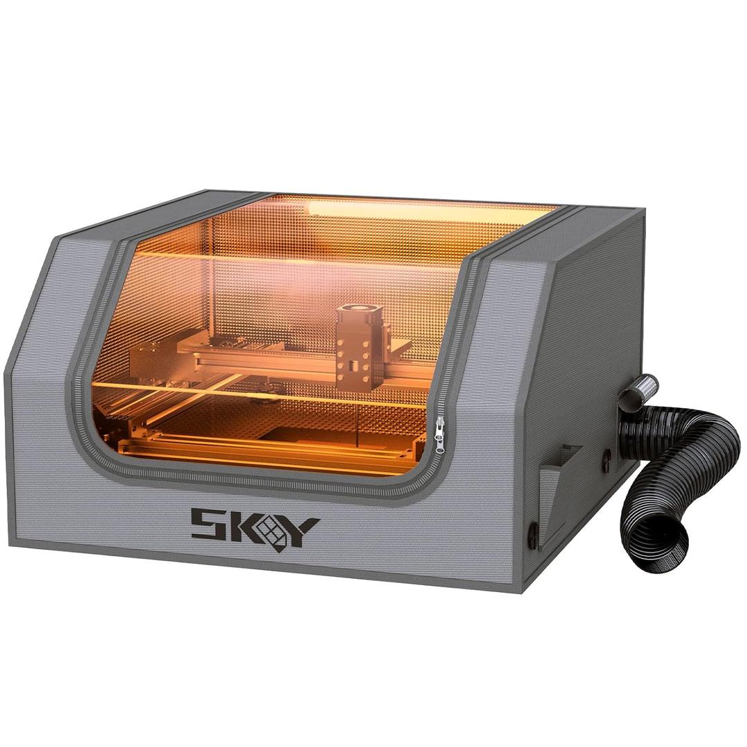 2025 Upgrade Laser Engraver Integrated Enclosure with LED Light, Fireproof and Dustproof Protective Cover 28.3 * 28.3 * 15.7, Exhaust Fan 4000RPM and Pipe, Against Smoke Odor and Noise Eye Protection