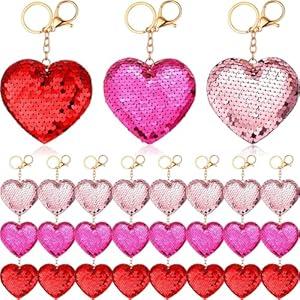 Loetere 48 Pcs Valentine's Sequin Keychain Glitter Heart Sequin Key Rings Flip Sequin Key Chains Backpack Bag Accessories Holiday Party Favors Decorations for Women Wedding Gift Exchange(Multicolor)