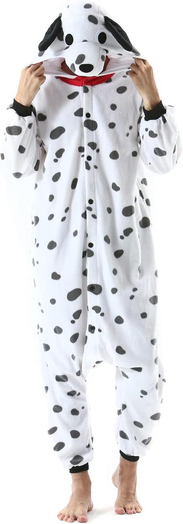 DarkCom Dalmatian Onesie Halloween Costume One Piece Unisex Adult Pajamas Women Men Sleepwear Christmas Pajamas (Small)