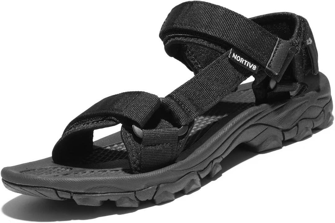 NORTIV 8 Men's Sandals Hiking Sports Lightweight Summer Water Arch Support River Open Toe Athletic Trail Outdoor Walking Sandals Longdo (9, Black Monochrome)