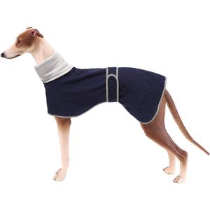 Greyhound Cosy Fleece Jumper, Dog Winter Coat with Warm Fleece Lining, Outdoor Dog Apparel with Adjustable Bands for Medium, Large Dog -Blue-XL