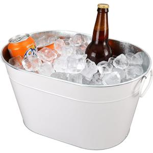 1PC Galvanized Tub Ice Bucket for Parties, Thick Metal Galvanized Drink Buckets, Beverage Tub with Handles, Drink Bucket for Indoor & Outdoor Party (White)