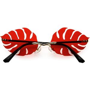 zeroUV Tropical Palm Leaf Shape Cut-Out Rimless Color Tinted Leaves Sunglasses (Gold / Red)